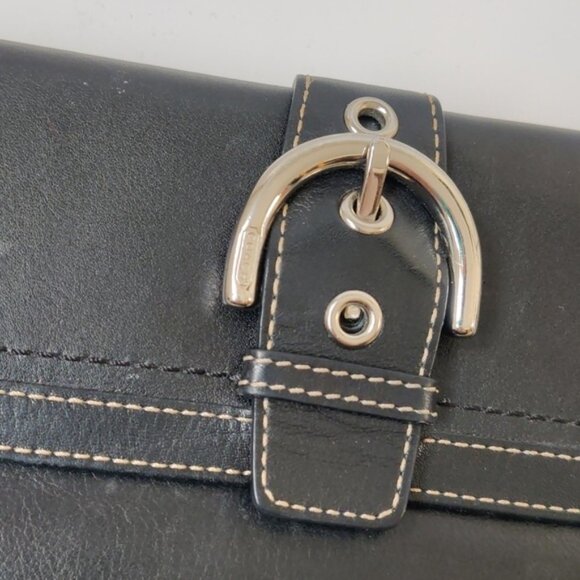 Authentic Coach Black Leather Bifold Wallet with Buckle Closure - Picture 3 of 9